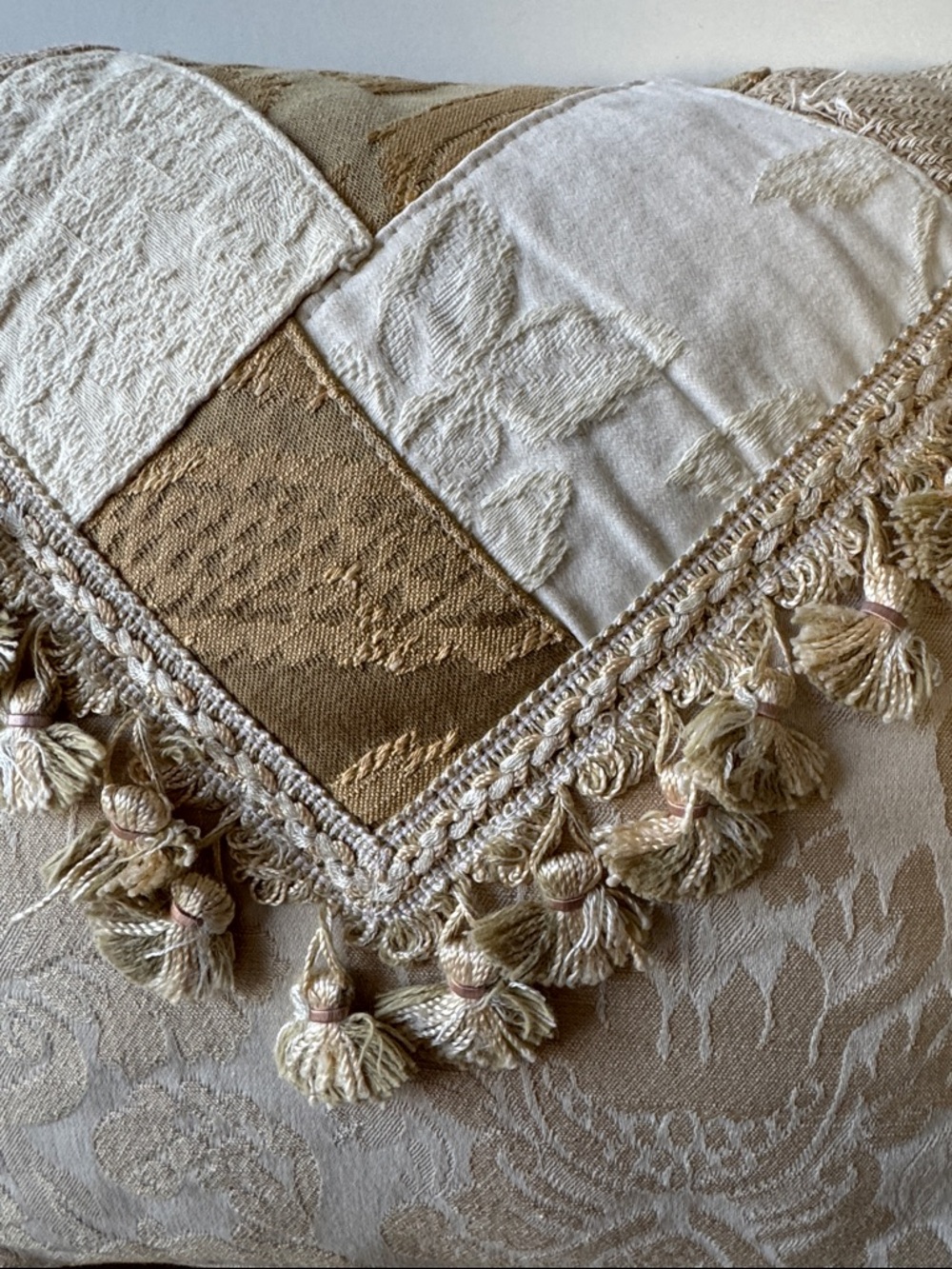 Bundle of 2 Gold Damask Bolster Tassel & Cream with gold accents Pillows - Picture 3 of 9